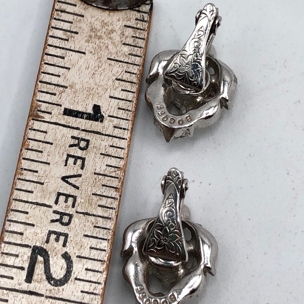 Vintage Bogoff Rhinestone Silver Estate Earrings - image 7